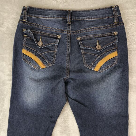New Directions Weekend Jeans Womens 10 Dark Wash Denim Embroidered Flap Pockets - Picture 4 of 9